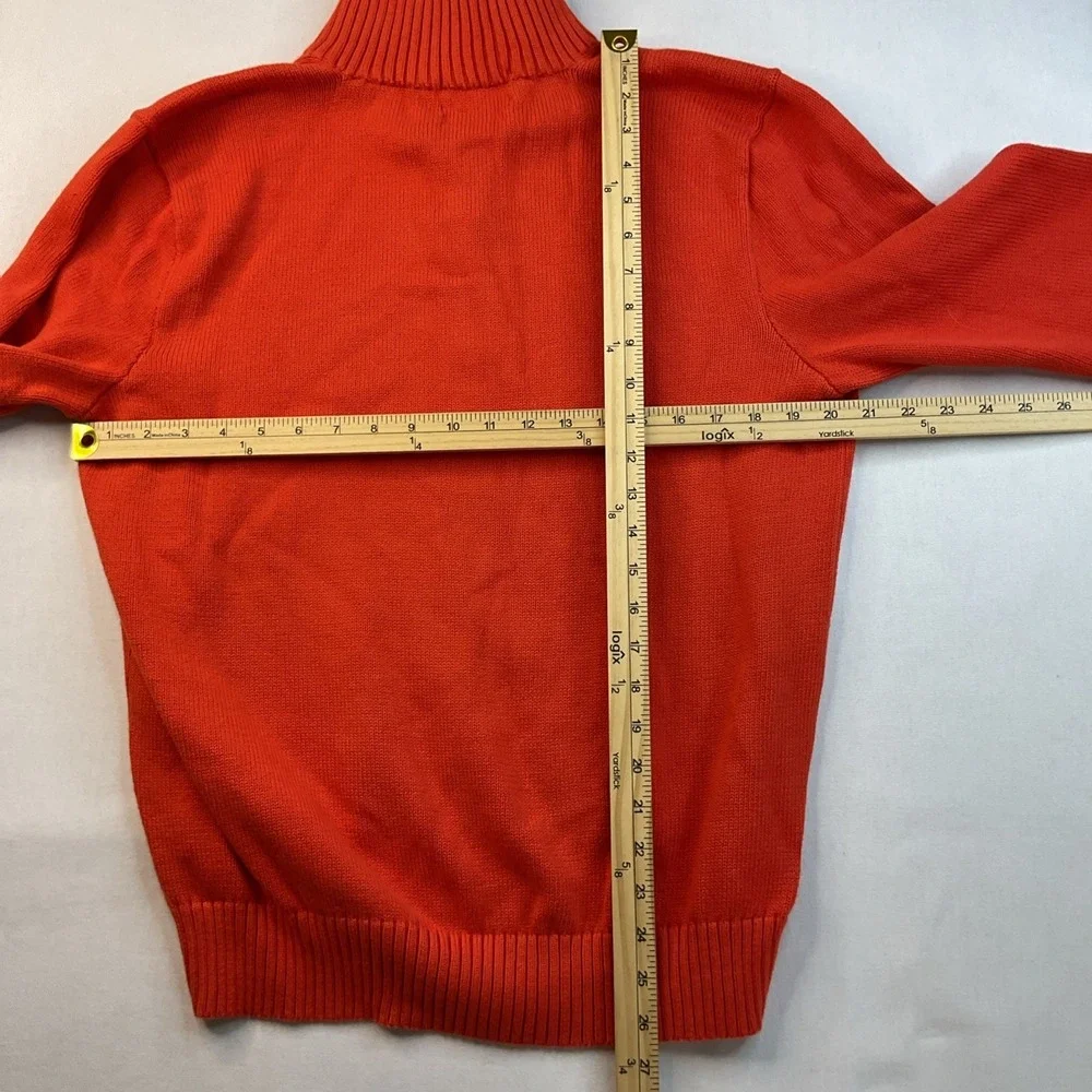 Vintage Polo Ralph Lauren Sweater Men Sz L Knit 1/4 Zip Pullover 90s Orange Pony